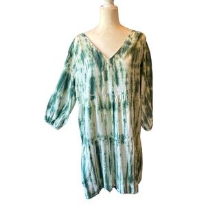 Tie Dye Loose Dress in Green and White
